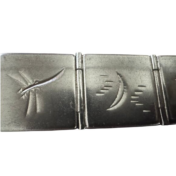 Vintage Mexican Non-Sterling Silver Link Bracelet With Black & Yellow Enamel Inl - Picture 3 of 7